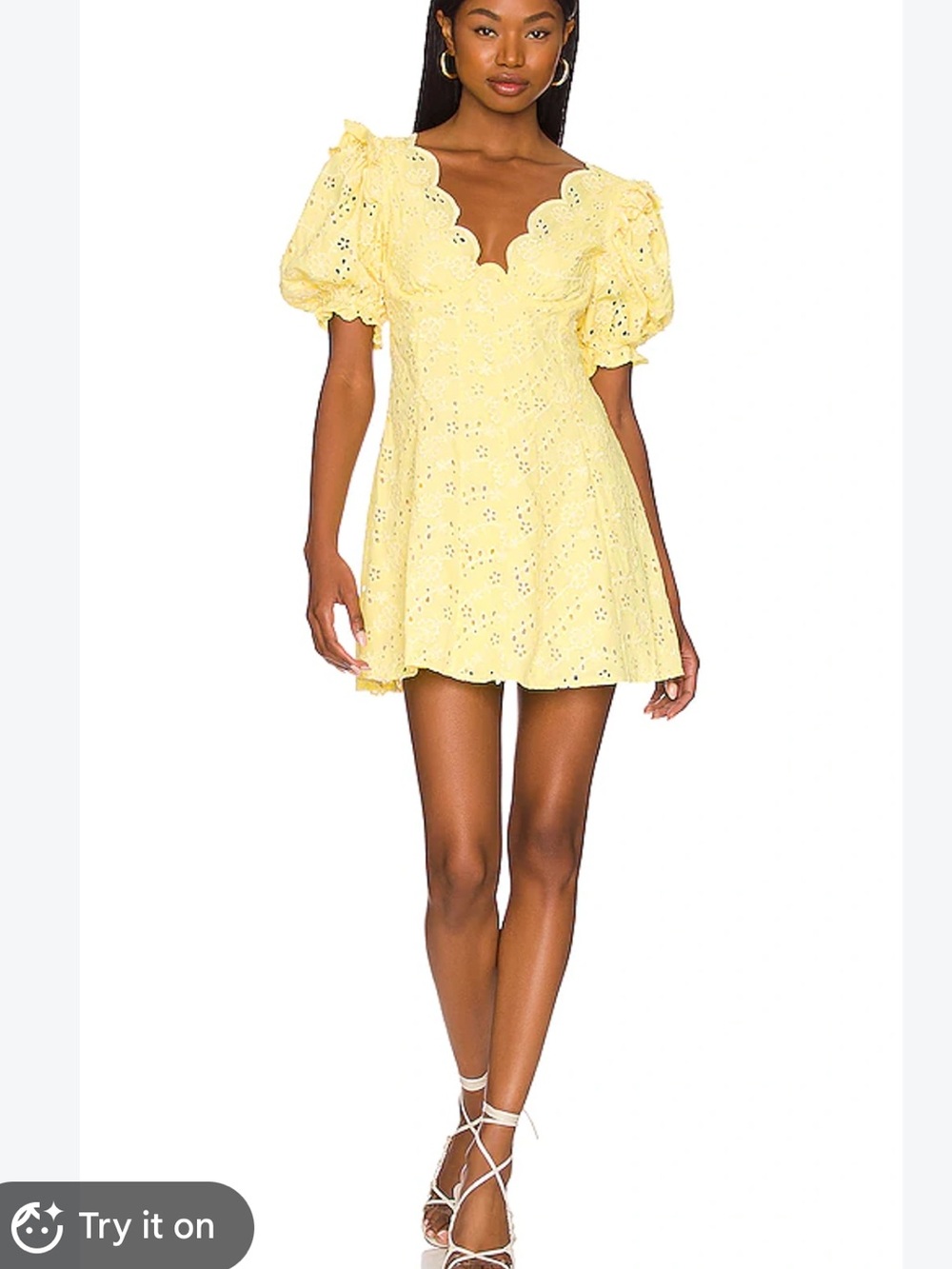 For Love & Lemons Natalia Eyelet Puff Sleeve Mini Dress In Yellow small